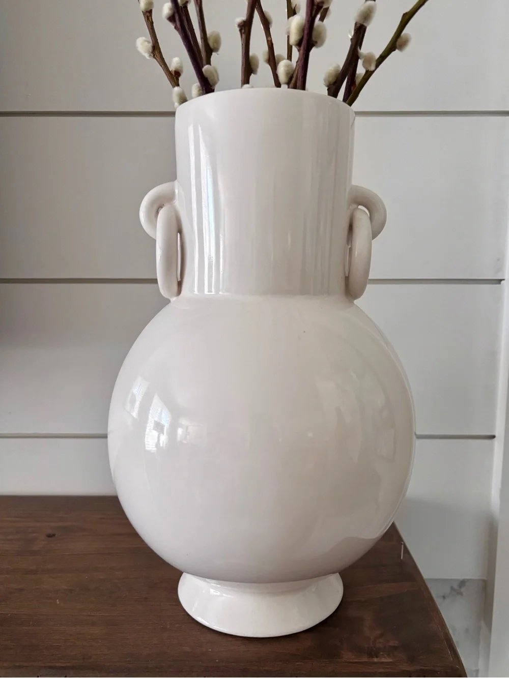 West Elm Off White Ceramic Decorative Vase with Loop Handles